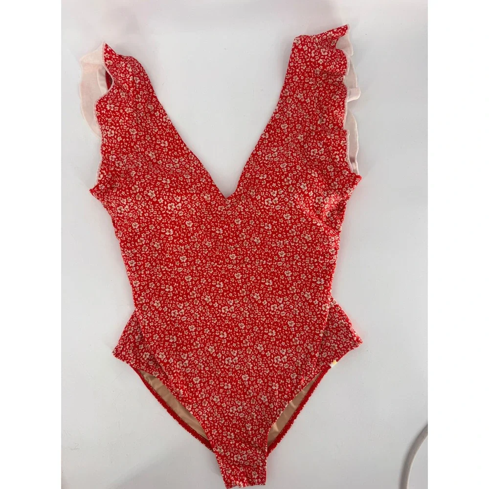Summersalt The‎ Ruffle Backflip Women Size 12 Red Floral One Piece Swimsuit